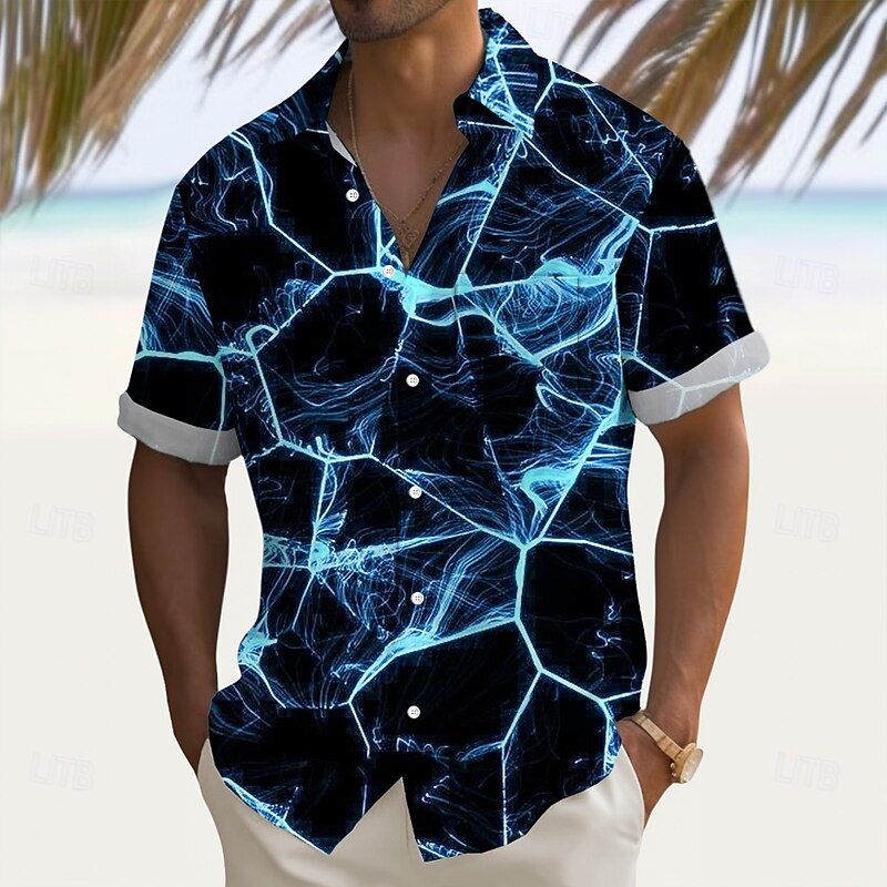 Men's Gradient Waves Shirt Summer Shirt Button Up Shirt Short Sleeve Fashion Casual Outdoor Vacation Dailywear Summer Spring Turndown 3D Print Collared Shirts Front One Pocket Black 1# Black4