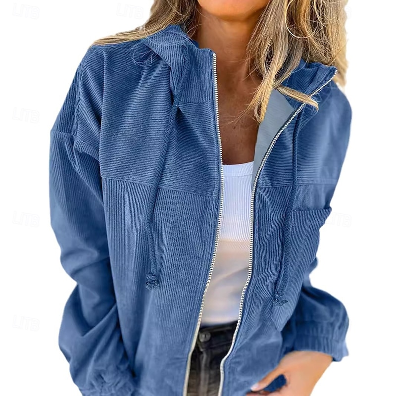 Women's Casual Jacket Comfortable Breathable Full Zip Daily Casual Plain Casual Daily Regular Hooded Regular Fit Long Sleeve Outerwear Pink Blue Khaki Spring Fall2