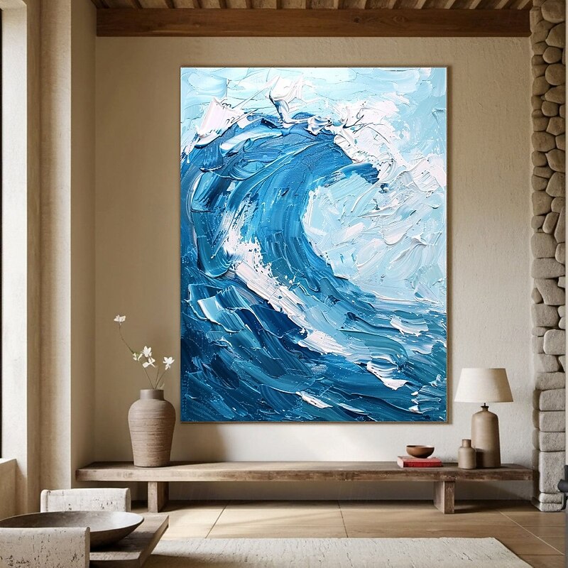 Hand-Painted 3D wave painting Dynamic Swirls waves oil paintings Hand-Textured Ocean Oil Painting  Bold Cobalt Waves in Black Gallery Frame painting ocean oil paintings3