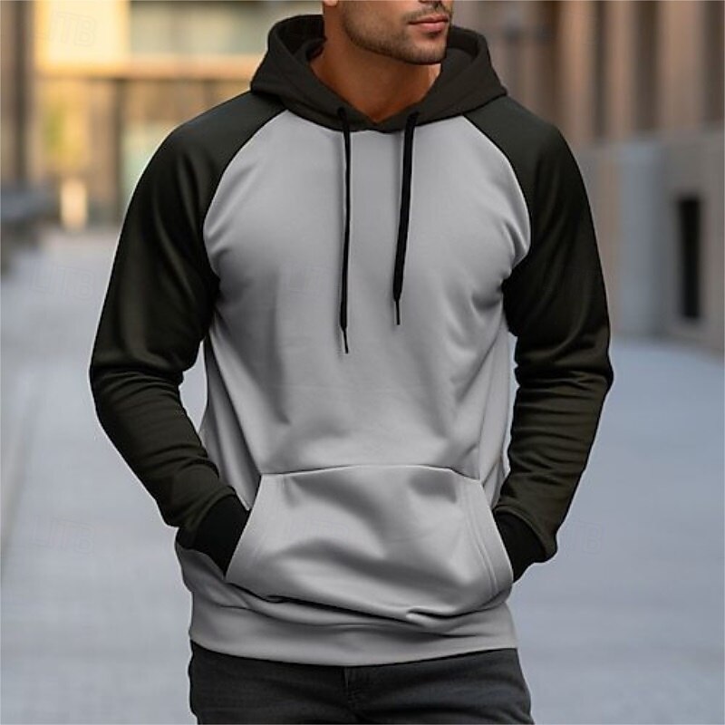 Men's Hoodie Yellow Red Khaki Gray Hooded Color Block Color Block Front Pocket Sports & Outdoor Casual Daily Streetwear Cool Sportswear All Seasons Clothing Apparel Hoodies Sweatshirts