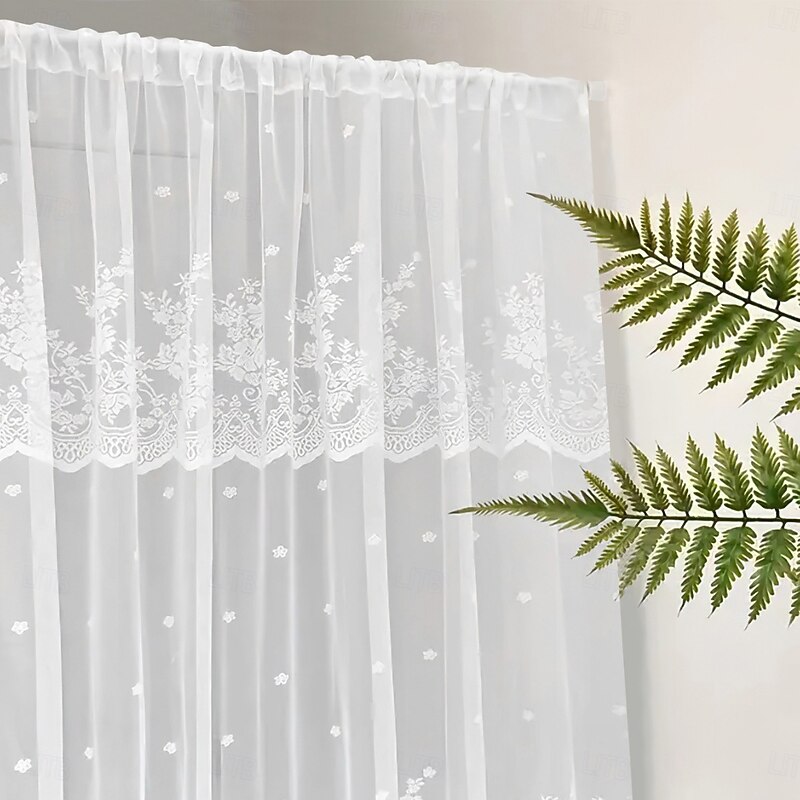 Curtain Drapes Double Row Lace Curtains with Grommet Top - Ready-Made Sheer Short Drapes for Bay Windows, Kitchen & Room Divider3