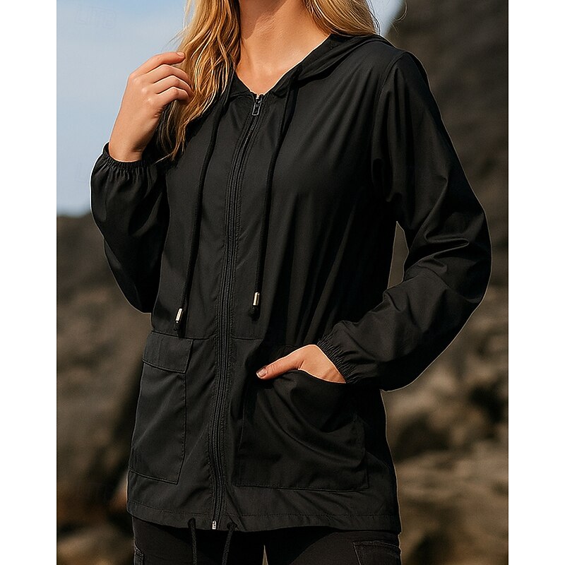 Women's Hiking Jacket rain coat Outdoor Waterproof Windproof Hiking Outfits Hiking Clothes Spring Autumn / Fall Top Camping / Hiking / Caving Running Solid Color Black Blue Dark Blue3