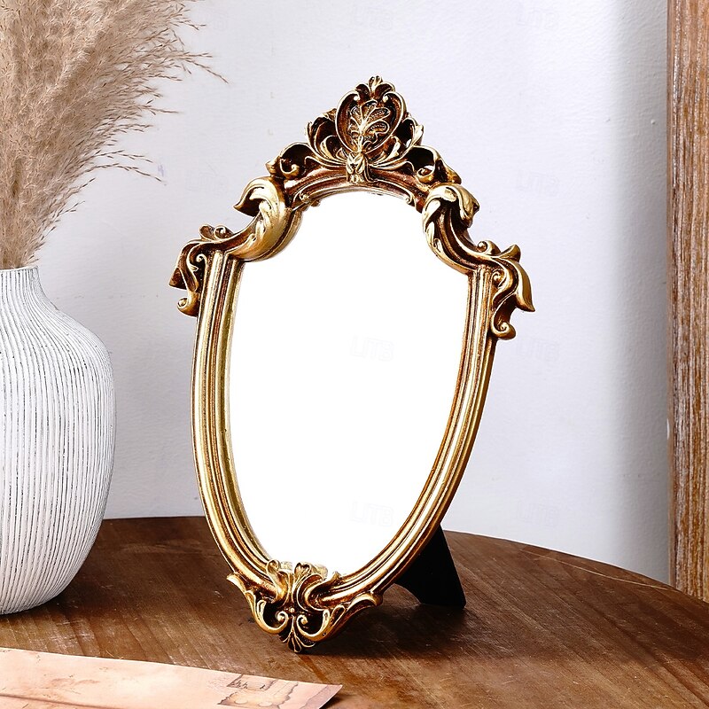 Vintage European Gold Ornate Decorative Mirror, Irregular Shaped Resin Mirror for Wall or Tabletop Display, Classic Baroque-Style Vanity Mirror for Home Wall or Makeup Table Decor4