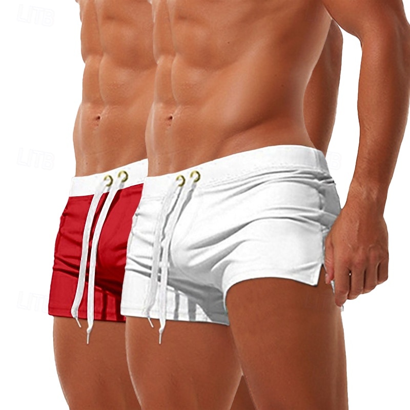2PCS Men's Swim Trunks Swim Shorts Board  Shorts Beach Shorts Elastic Waist Drawstring Zipper Pocket Solid Color Quick Dry Breathable Knee Length Casual Daily Beach Vacation Fashion  Micro-elastic4