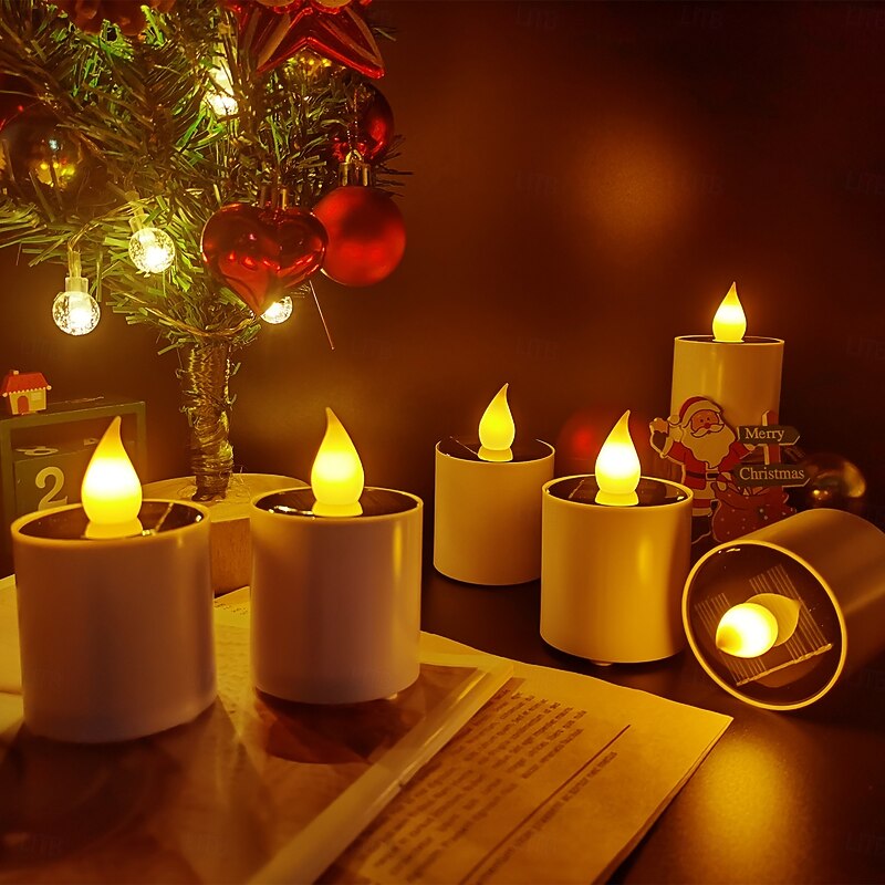 6 Pcs Outdoor Solar Waterproof Candle Light Courtyard Garden Indoor and Outdoor Halloween Christmas Wedding Party Festive Atmosphere Decorative Light