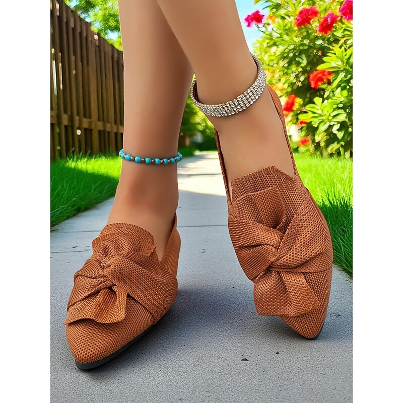 Women's Flyknit Bow Slip-On Shoes – Breathable Lightweight Casual Flats for Daily Wear, Garden Picnics and Outdoor Gatherings4