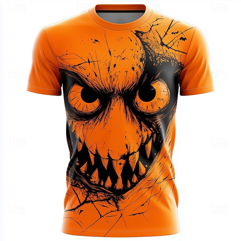 Halloween Men's Optical Illusion Pumpkin 3D T Shirt Short Sleeve T shirt 3D Print Crew Neck Round Neck Shirt Exaggerated Designer Horror Party Street Casual Orange 3 Orange Orange 2 Summer Spring All2