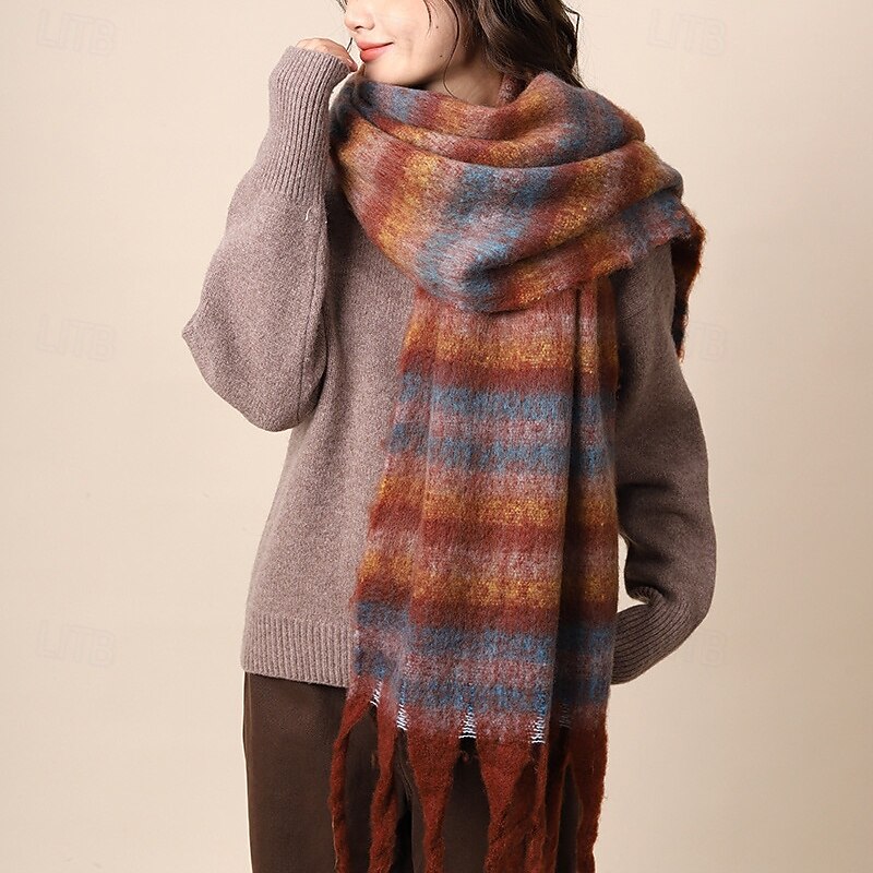 Women's Rectangle Scarf Women's Shawls & Wraps Street Daily Date Black Orange Scarf Plaid3