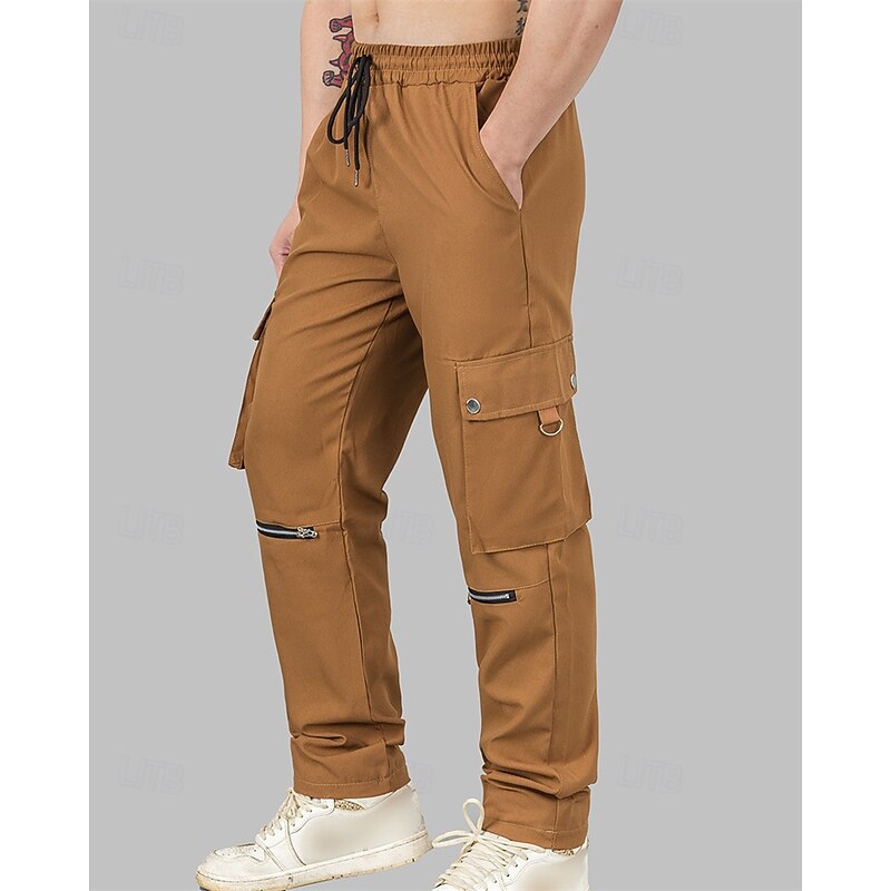 Men's Cargo Pants Trousers Elastic Waist Drawstring Multi Pocket Plain Wearable Outdoor Daily Camping & Hiking Fashion Classic Black Brown Micro-elastic2