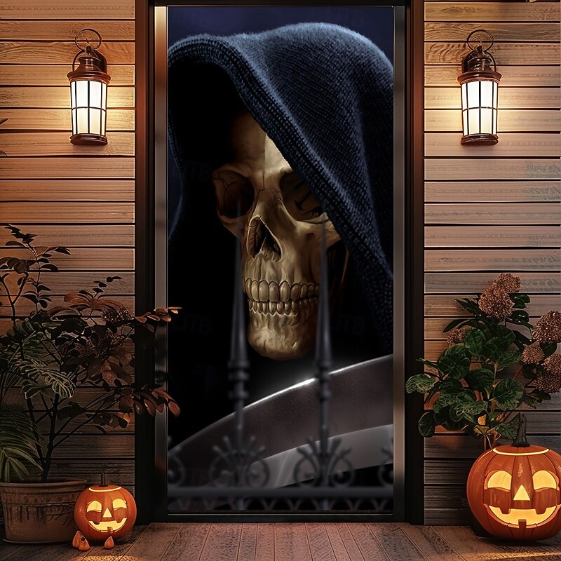 Halloween Door Covers Reaper by Tom Wood Door Tapestry Door Curtain Decoration Backdrop Door Banner for Front Door Farmhouse Holiday Party Indoor Outdoor Decor Supplies3