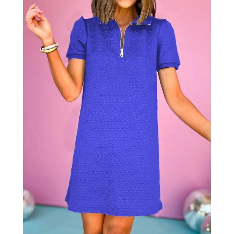 Women's Mini Dress Shirt Dress Classic Modern Outdoor Vacation Regular Fit Plain Short Sleeve Shirt Collar Black White Pink Blue Summer - Main Image