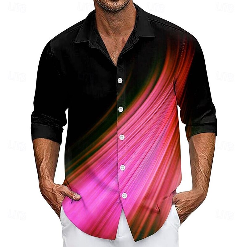 Men's Gradient Lines / Waves Shirt Button Up Shirt Casual Dress Shirt Long Sleeve Fashion Casual Vacation Daily Streetwear Summer Spring Turndown 3D Print Collared Shirts Red Blue Purple Gold Green4
