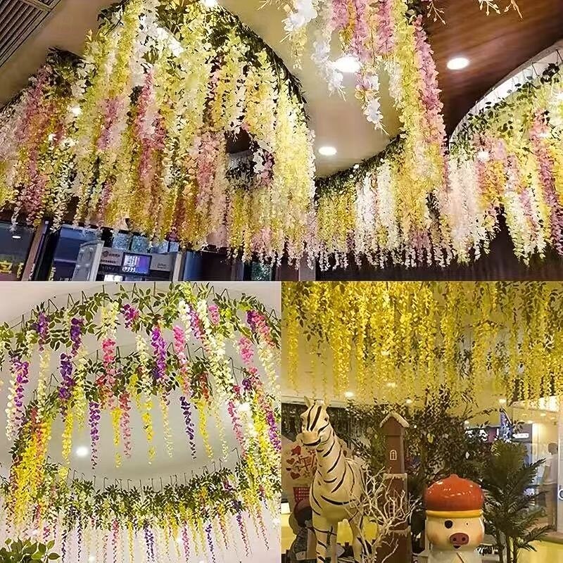 36pcs Artificial Wisteria Flower Garland, Yellow Hanging Faux Vines for Wedding Arch, Party Backdrop, Home Garden Outdoor Wall Decor, Indoor Outdoor Use, No Maintenance, Thanksgiving Christmas Decoration4
