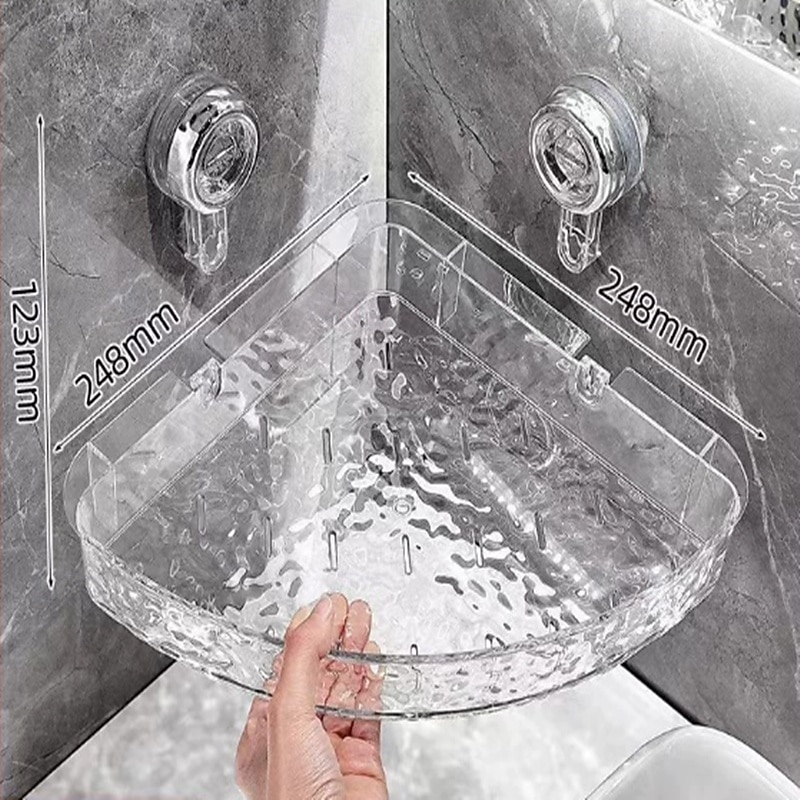 Corrugated Suction Cup Triangle Shelf, Light Luxury Style Punch-Free Storage Rack No-Drill Wall Mounted Storage Holder, Wave Pattern Shower Rack for Bathroom4