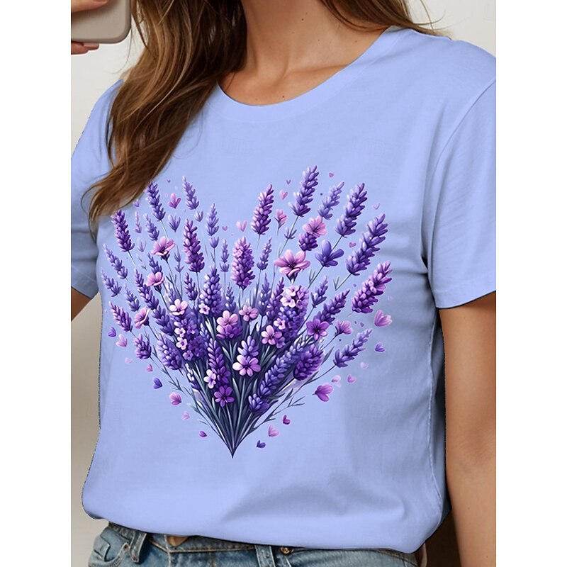Women's T Shirt Heart Floral Graphic Vintage Stylish Classic Short Sleeve Crew Neck Round Neck Regular Tops Daily Going out Weekend Print Black White Yellow Pink Blue Summer Spring Fall3
