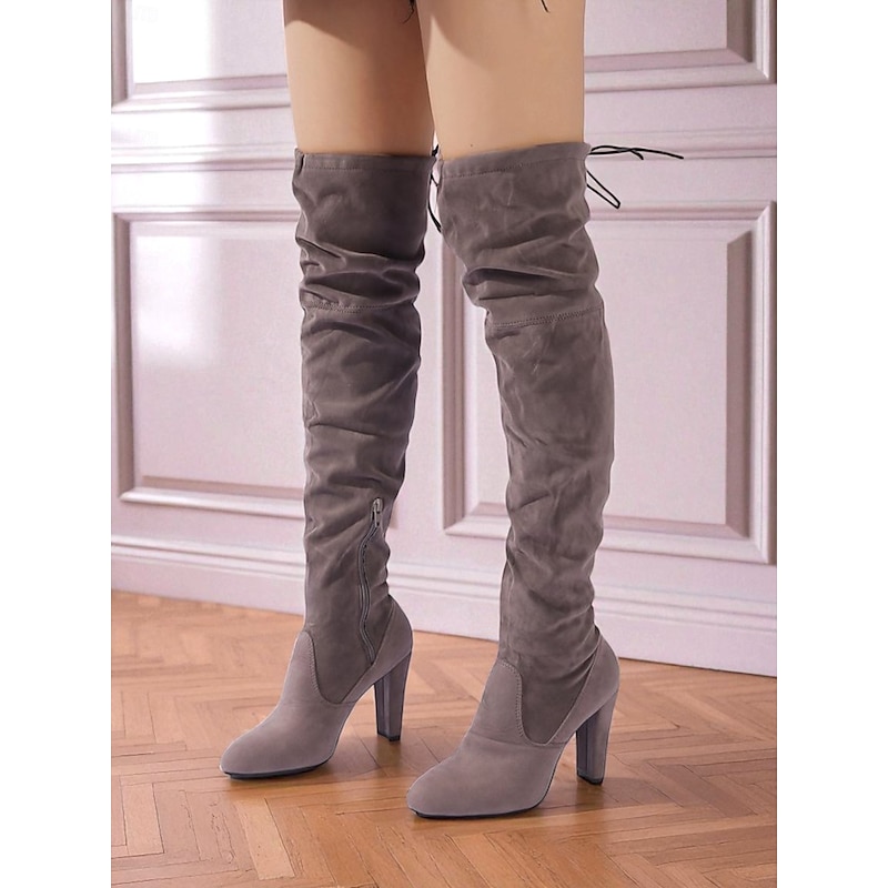 Women's Gray Suede Over-the-Knee Boots with High Heels - Chic and Stylish Thigh-High Booties for Fashion-Forward Outings and Evening Wear2