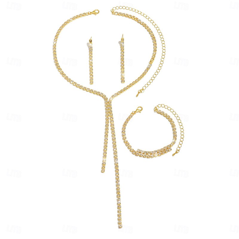 Bridal Jewelry Sets Three-piece Suit Zircon Imitation Diamond 1 Necklace 1 Bracelet Earrings Women's Elegant Personalized Classic Lovely Classic Love Precious Y Shaped Jewelry Set For Wedding Gift4
