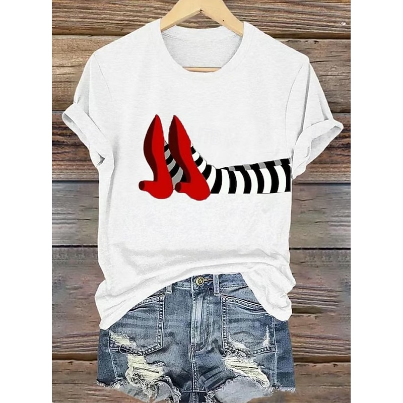 Halloween Women's T shirt Witch Graphic Vintage Stylish Classic Short Sleeve Crew Neck Round Neck Regular Tops Daily Weekend Print Black White Light Green Pink Blue Summer Fall3