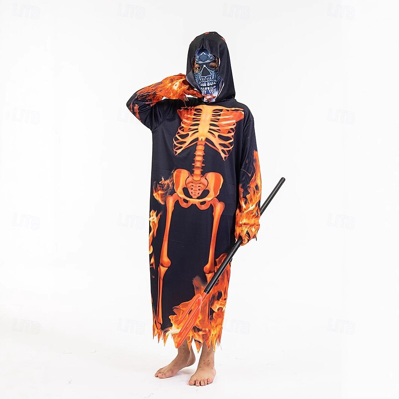 Grim Reaper Skull Skeleton Halloween Costume Horror Scary Costume Kid's Boys' Halloween Carnival Performance Party Easy Halloween Costumes Dress Up2