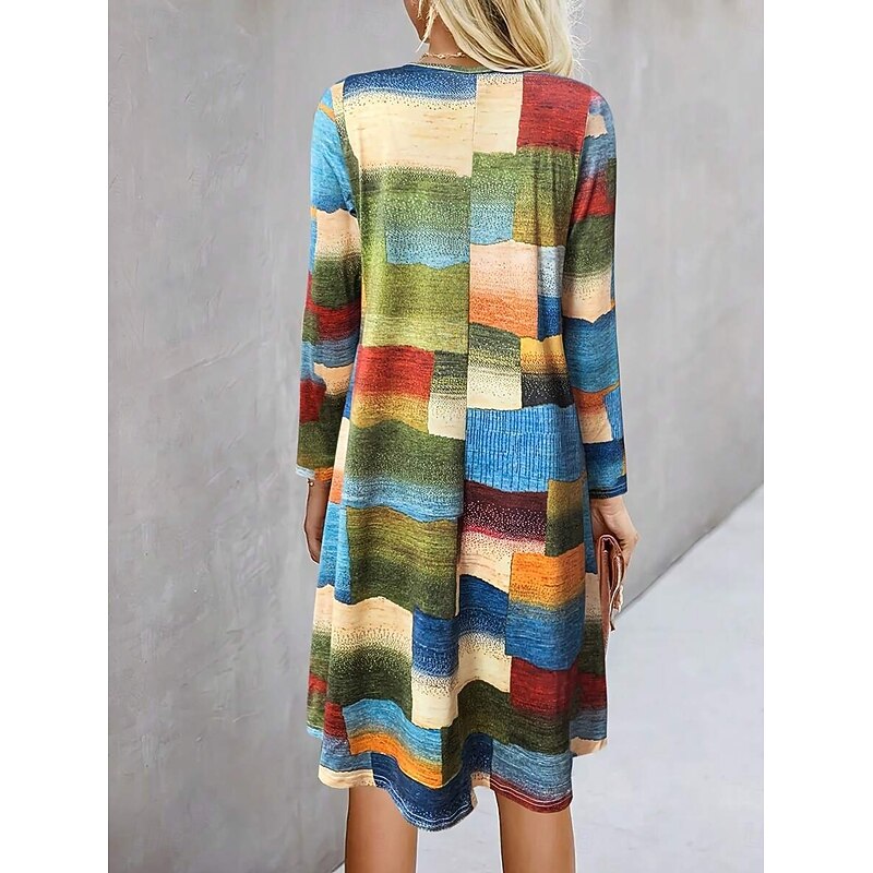 Women's Mini Dress Crew Neck Long Sleeve Casual Dress T Shirt Dress Tee Dress A Line Dress Casual Regular Fit Graphic Geometric Green Fall Winter2