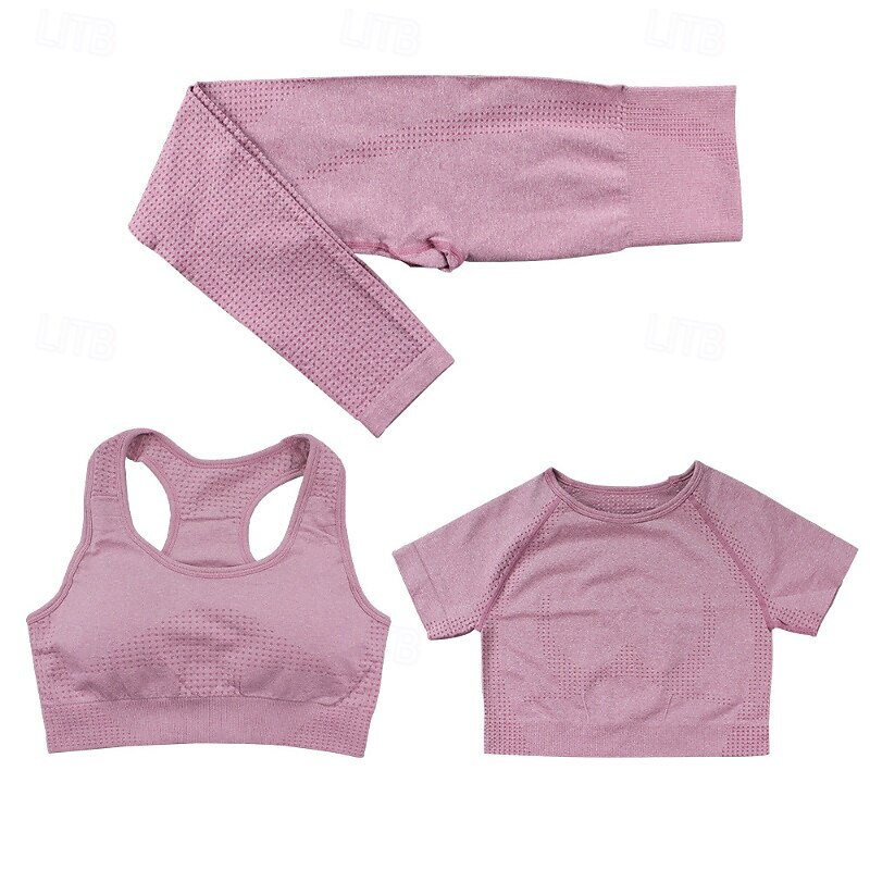 Women's Yoga Sweatsuit Lounge Outfits  Sports Bra Seamless Leggings Solid Color Clothing Suit Dark Grey Lake Blue Gym Workout High Waist Stretchy Breathable Short Sleeve Sport Activewear Slim4