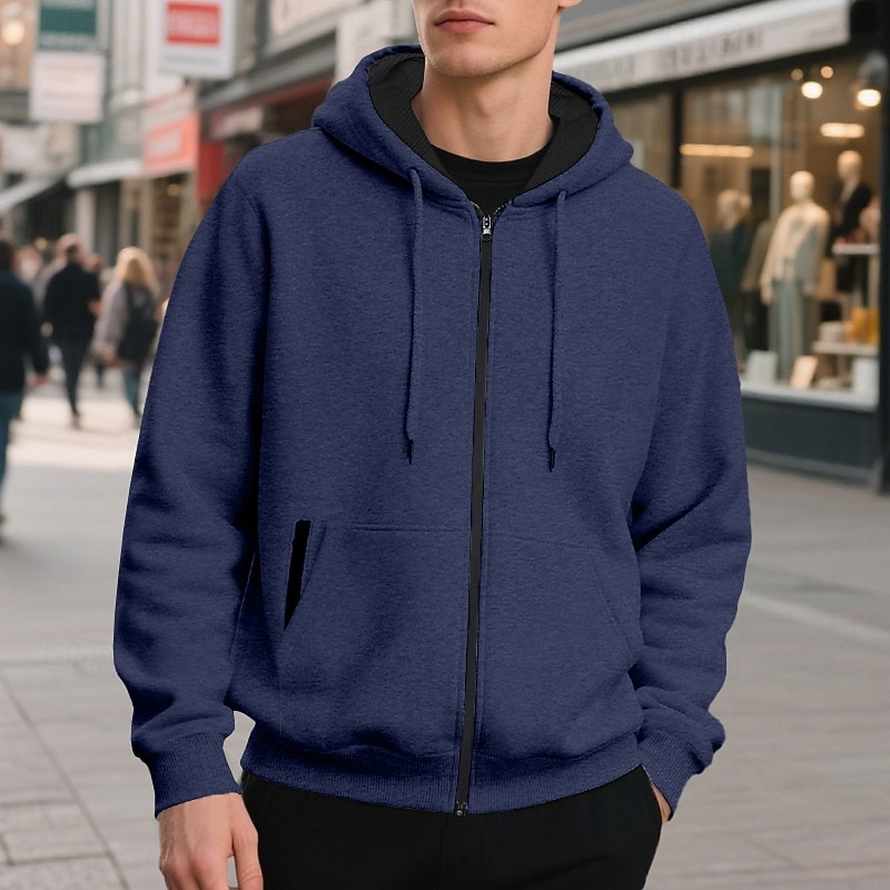 Men's Hoodie Full Zip Hoodie Apricot Black Army Green Navy Blue Light Grey Hooded Plain Patchwork Sports & Outdoor Casual Daily Streetwear Cool Designer Spring &  Fall All Seasons Clothing Apparel2