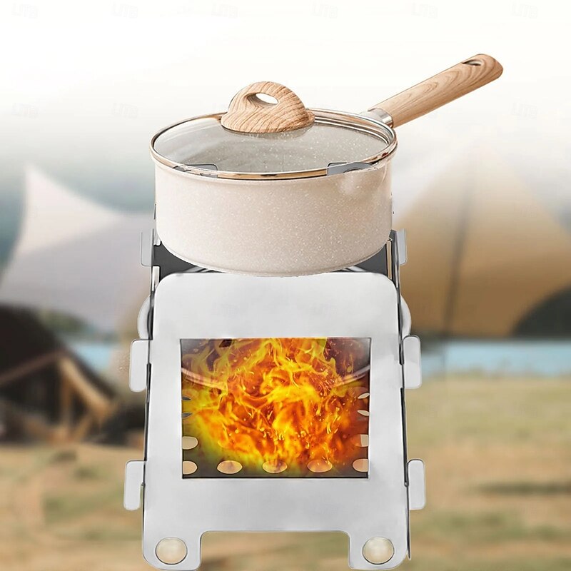 Portable Camping Wood Stove Stainless Steel Wood Burning Stove Alcoho Stove for Picnic BBQ Hiking Survival Cooking Equipment for - Outdoor Camping4