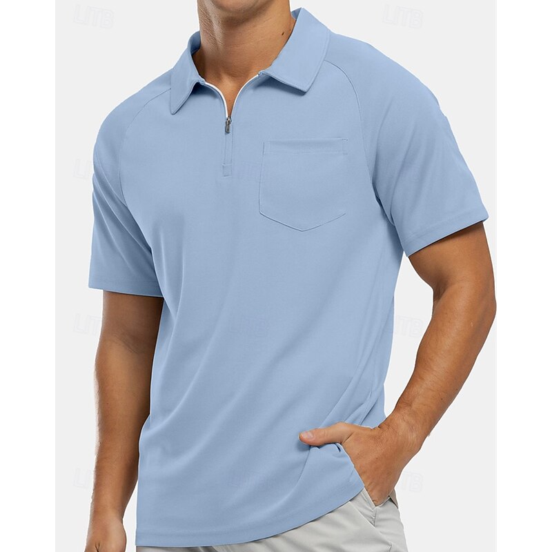 Men's Polo Shirts Quarter Zip Polo Daily Wear Date Quarter Zip Short Sleeve Fashion Basic Plain Zipper Pocket Summer Regular Fit Wine Black White Navy Blue Blue Purple Polo Shirts