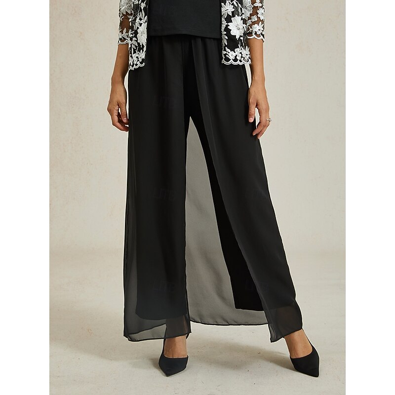 Women's Culottes Wide Leg Elegant Vacation Fashion Long High Waist Black Summer Spring Fall - Main Image
