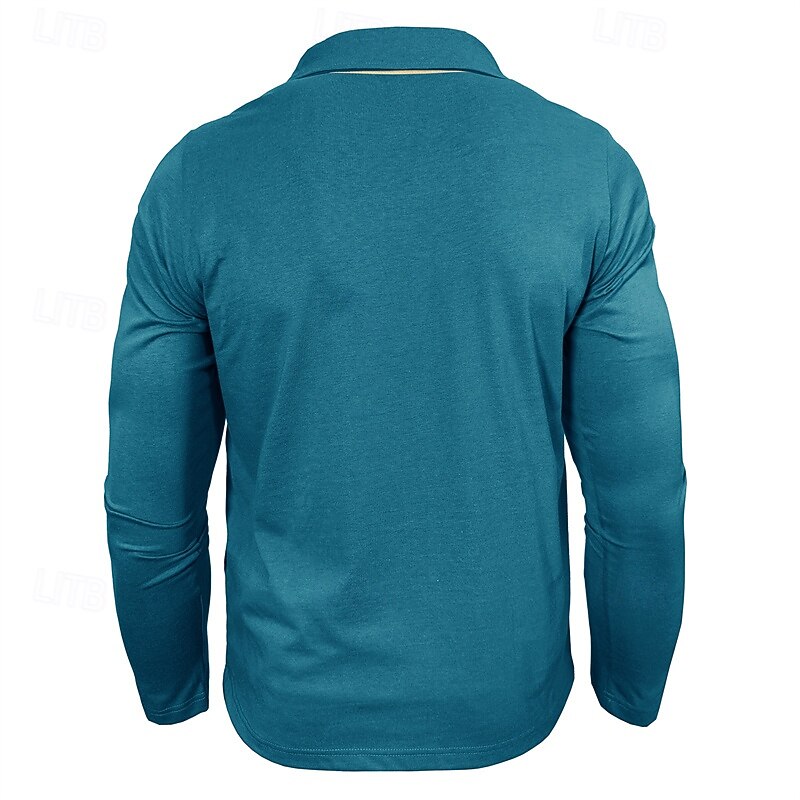 Men's Golf Shirt Golf Polos Shirts Work Casual Lapel Long Sleeve Basic Modern Color Block Pocket Buttons Spring Fall Regular Fit Apricot Black Navy Blue Blue Army Green Dark Blue Golf Shirt4