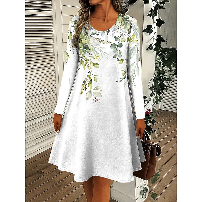 Women's Mini Dress Crew Neck Long Sleeve Casual Dress T Shirt Dress Tee Dress A Line Dress Casual Regular Fit Floral Graphic Pink Blue Purple Green Fall Winter