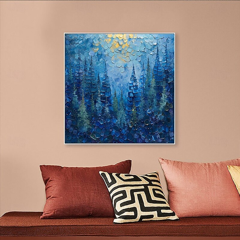 Handmade Oil Painting Canvas Wall Art Decoration Modern Abstrac Blue Forestt Landscape for Home Decor Rolled Frameless Unstretched Painting2