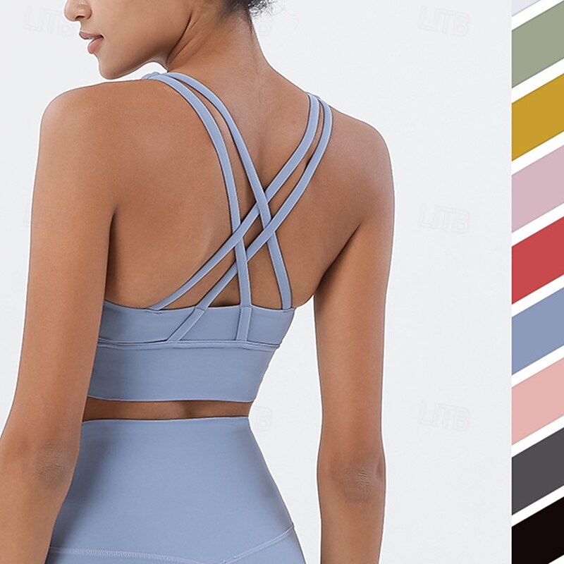 Women's Sports Bra Underwear Medium Support Wireless Padded Solid / Plain Color Sport Activewear Pink Red Pilates Running Yoga