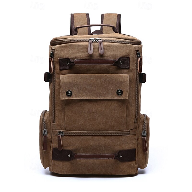 Men's Brown Canvas Backpack with Multi-Pocket Design – Vintage Travel Laptop Bag Fits 15.6" Devices, Ideal for Work, School, Hiking and Weekend Getaways3