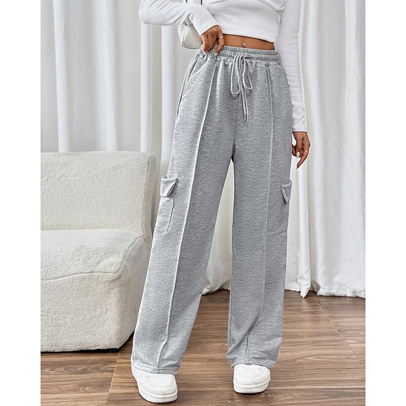 Women's Sweatpants Wide Leg Pants Trousers Fashion Streetwear Full Length High Waist Plain Pocket Elastic Waist Breathability Comfortable Micro-elastic Street Daily Wear Going out Gray Spring Fall4