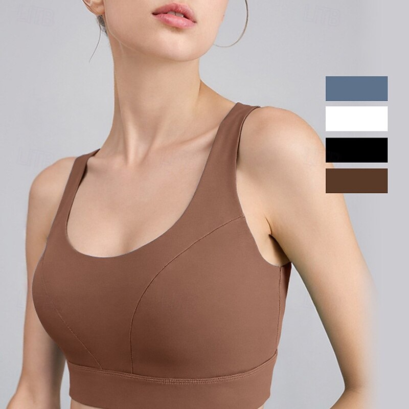 Women's Workout Tank Tops Sports Bra Underwear Medium Support Breathable Wireless Padded Solid / Plain Color Sport Activewear White Blue Gym Fitness Yoga3