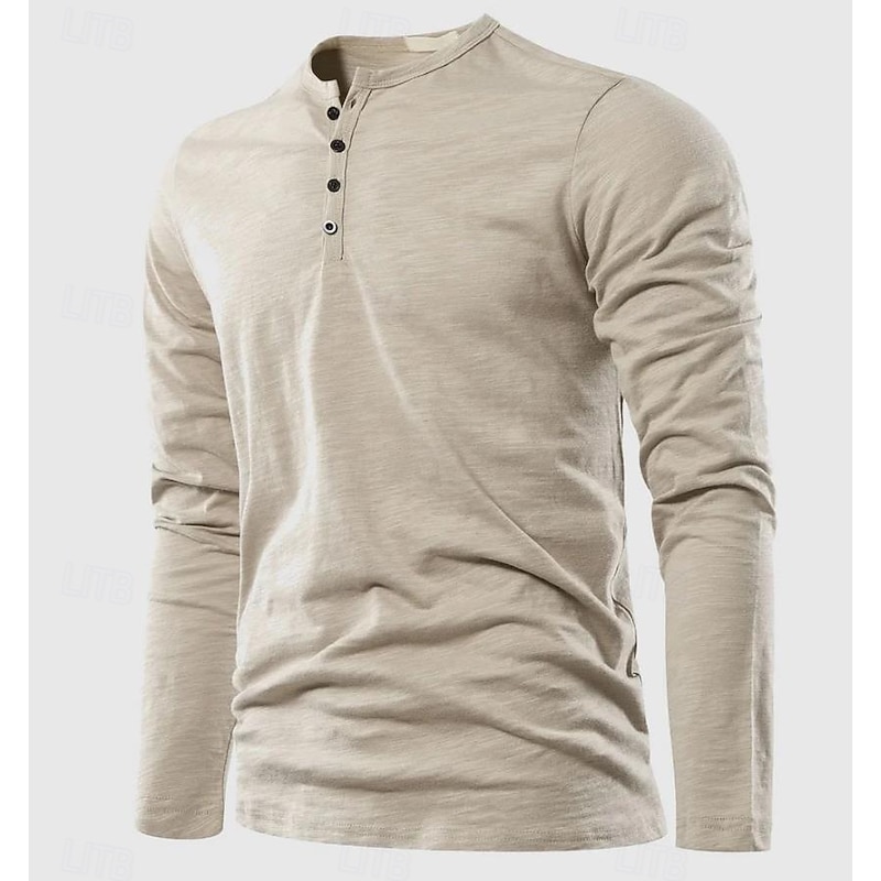 Men's Henley Shirt Tee Top Bamboo T-shirt Long Sleeve Plain Solid Fashion Designer Basic Button Up Henley Vacation Street Casual Spring &  Fall Black White Burgundy Henley T-Shirt3