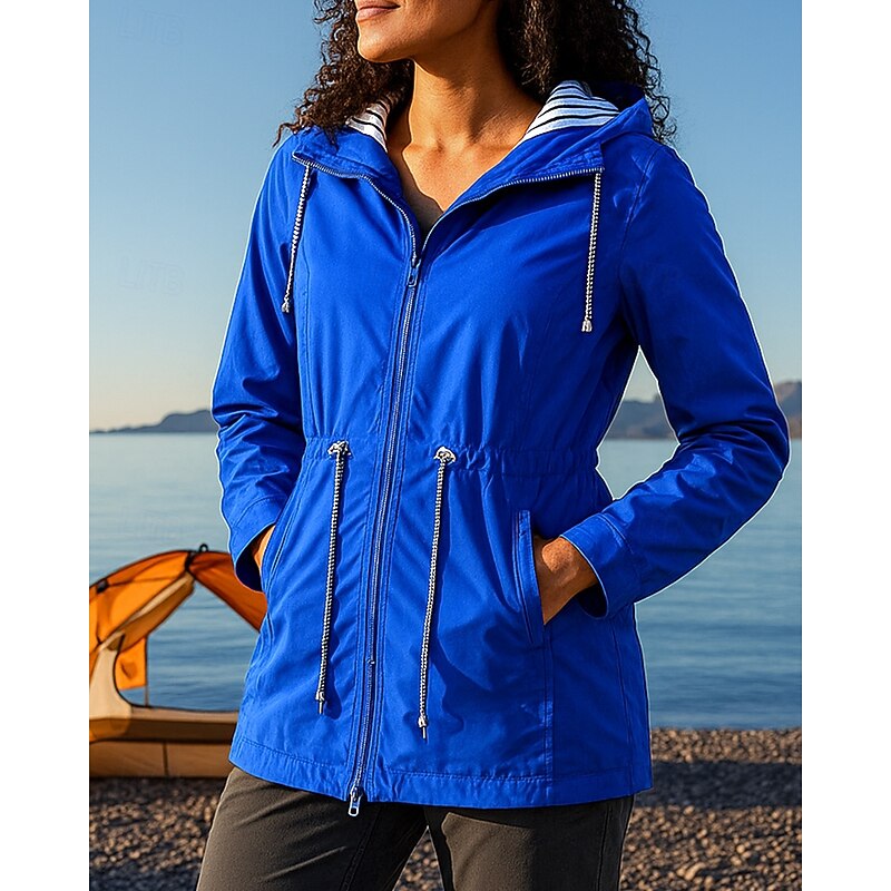 Women's rain coat Outdoor Waterproof Windproof Hiking Outfits Hiking Clothes Winter Autumn / Fall Top Camping / Hiking / Caving Running Solid Color Black Red Blue