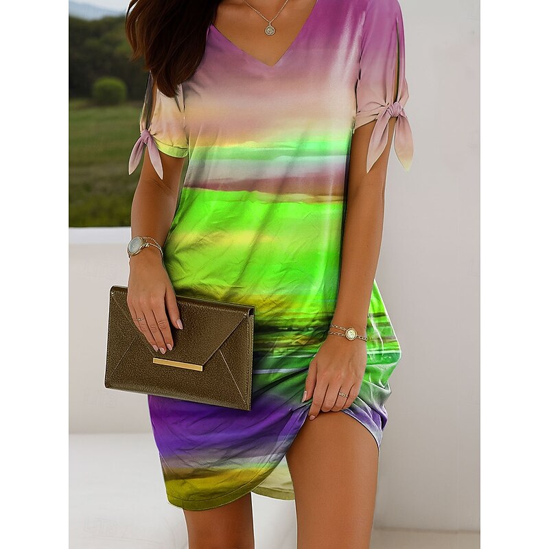 Women's Mini Dress Casual Dress T Shirt Dress Tee Dress Summer Dress Elegant Vacation Vintage Cold Shoulder Regular Fit Ombre Graphic Short Sleeve V Neck Pink Blue Orange Green Summer Spring3