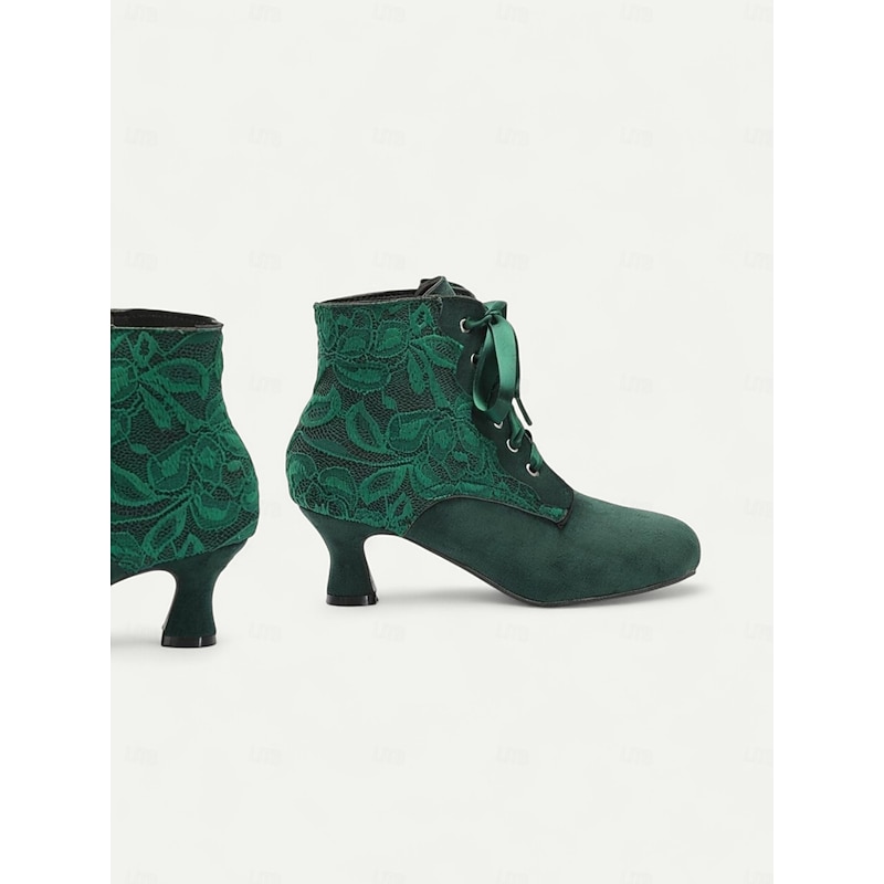 Women's Victorian Lace-Up Ankle Boots - Green Suede High Heel Booties for Vintage and Steampunk Costumes4