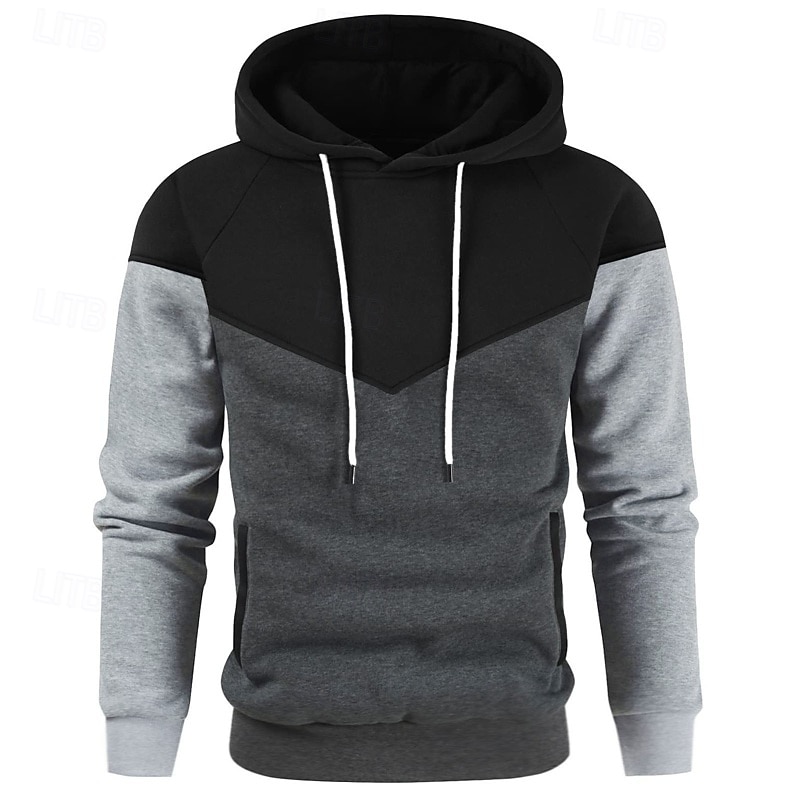 Men's Hoodie Pullover Hoodie Sweatshirt Pullover Apricot Black White Yellow Army Green Hooded Plain Patchwork Color Block Sports & Outdoor Casual Daily Streetwear Cool Sportswear Spring &  Fall4