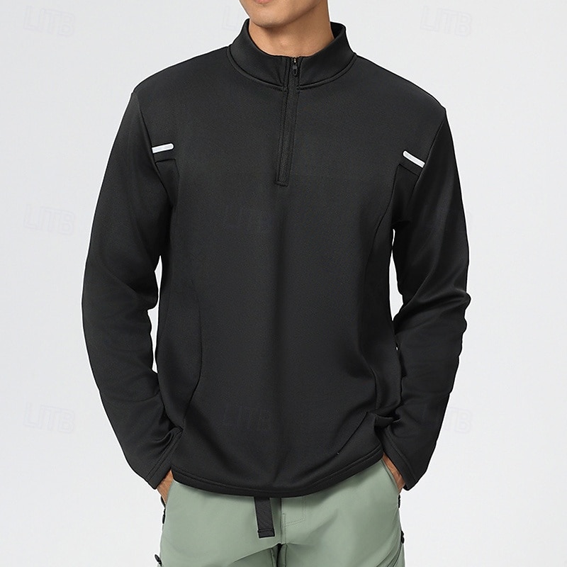 Men's Fleece Sweatshirt Quarter Zip Sweatshirt Long Sleeve Stand Collar Top Outdoor Thermal Warm Winter Polyester Black Fishing Tennis Running