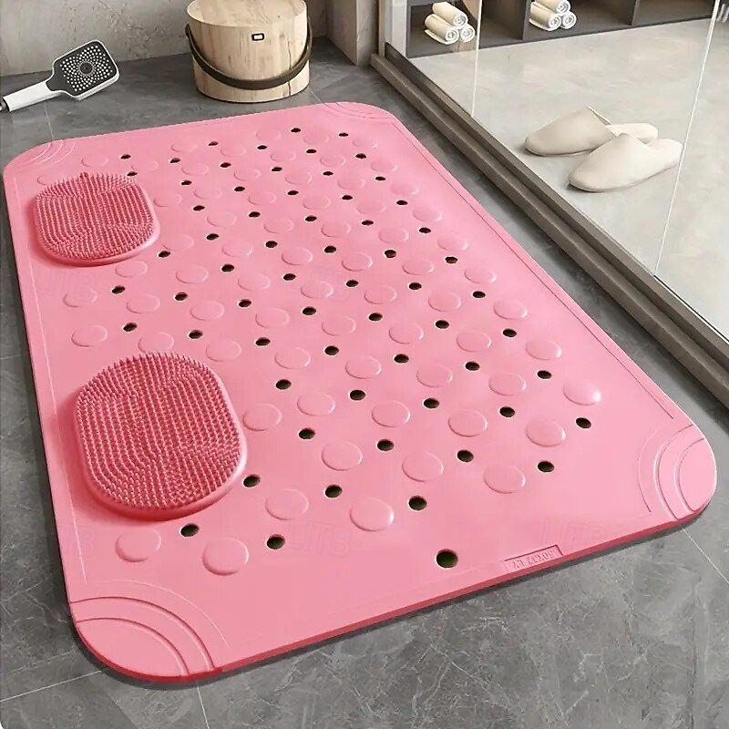 Non-Slip Bathroom Mat with Drainage Holes Comfortable Massage Shower Floor Rug Solid Color Rectangle Design for Home & Hotel Use2