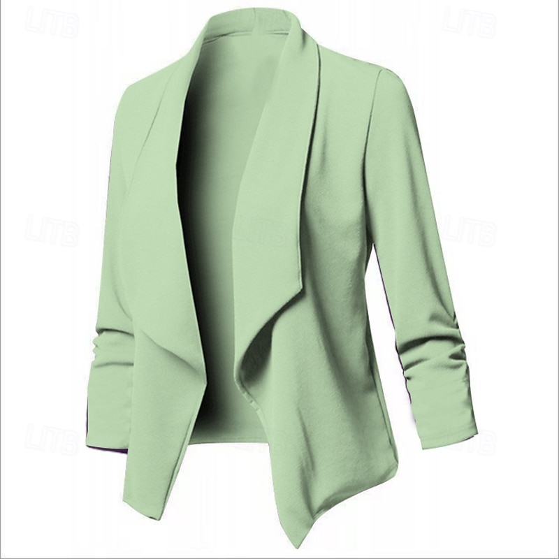 Women's Blazer Comfortable Breathable Slim Fit Fashion Modern Plain Work Daily Regular Turndown Regular Fit Long Sleeve Outerwear Black Green Khaki Spring Fall2