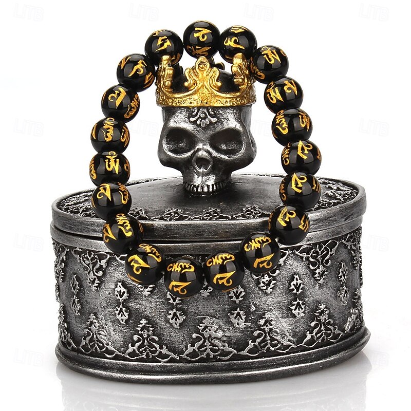 Halloween Statu Crown Skull Jewelry Storage Box with Lid Dustproof Handmade Candle Holder Unique Halloween Decor Small Resin Ornament for Home Tabletop Display3