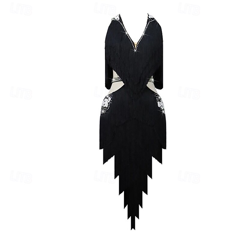 Latin Dance Dress Rhinestone Tassel Women's Performance Sleeveless Salsa Rumba Stage Dancewear Costumes3