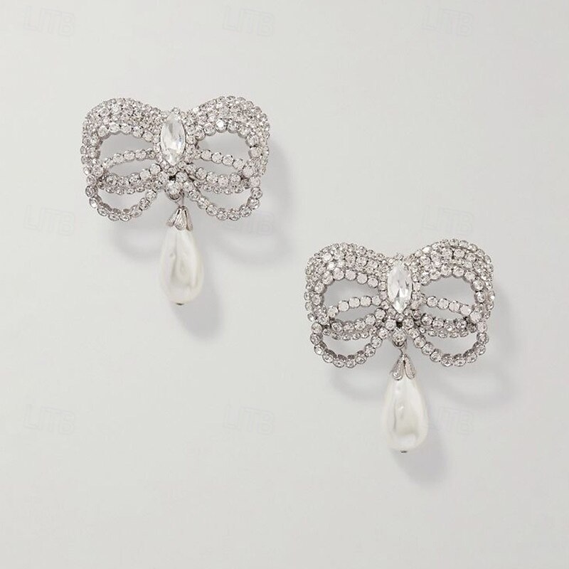 Women's Stud Earrings Geometrical Drop Precious Bowknot Elegant Fashion Pearl Earrings Jewelry Silver For Wedding Party Gift 1 Pair3