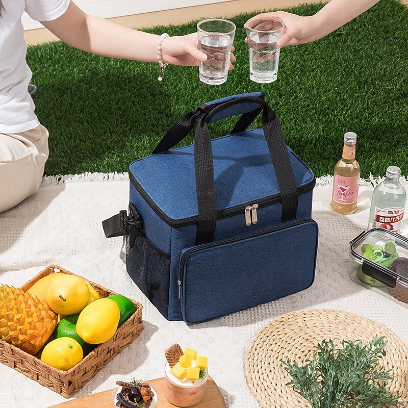 Lunch Bag for Women and Men for Back to School Office Picnic Hiking Beach 15 Liter Large Waterproof Oxford Cloth Insulated Cooler Bag Thickened Portable Lunch Tote3