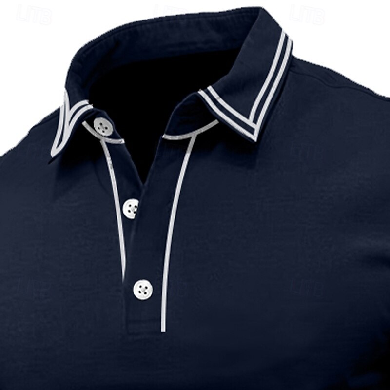 Men's Color Block Golf Shirt Short Sleeve Polo Shirts Lapel Casual Outdoor Street Sports Outdoor clothing Summer Red Navy Blue Brown2