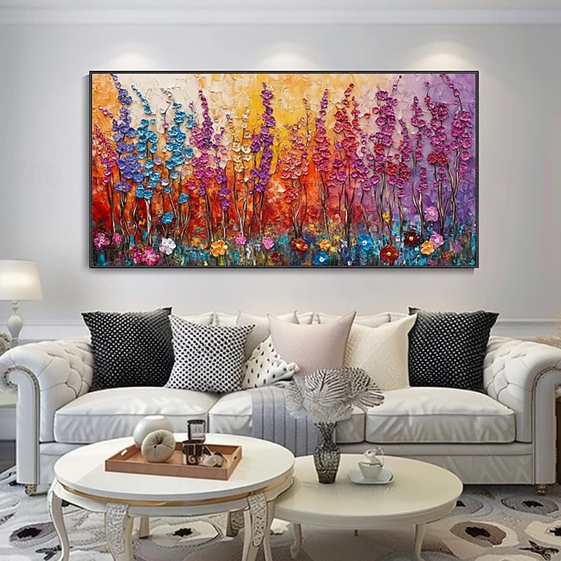 Handmade Oil Painting Canvas Wall Art Decoration Modern Abstract Thick Oil Flowers for Living Room Home Decor Stretched Frame Hanging Painting/Rolled Frameless Unstretched Painting